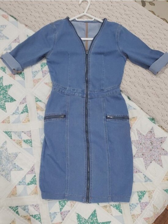 Dresses & Skirts - Zip Front Denim Stretch Bodycon Dress